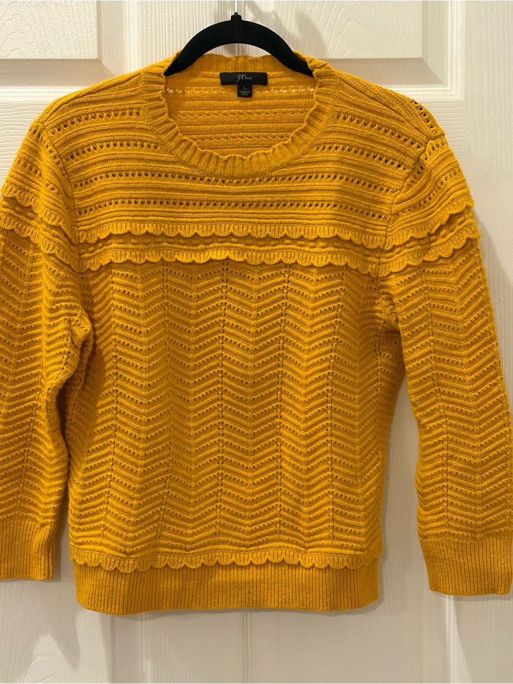 J. Crew Mustard Yellow Open-Stitch Crewneck Sweater